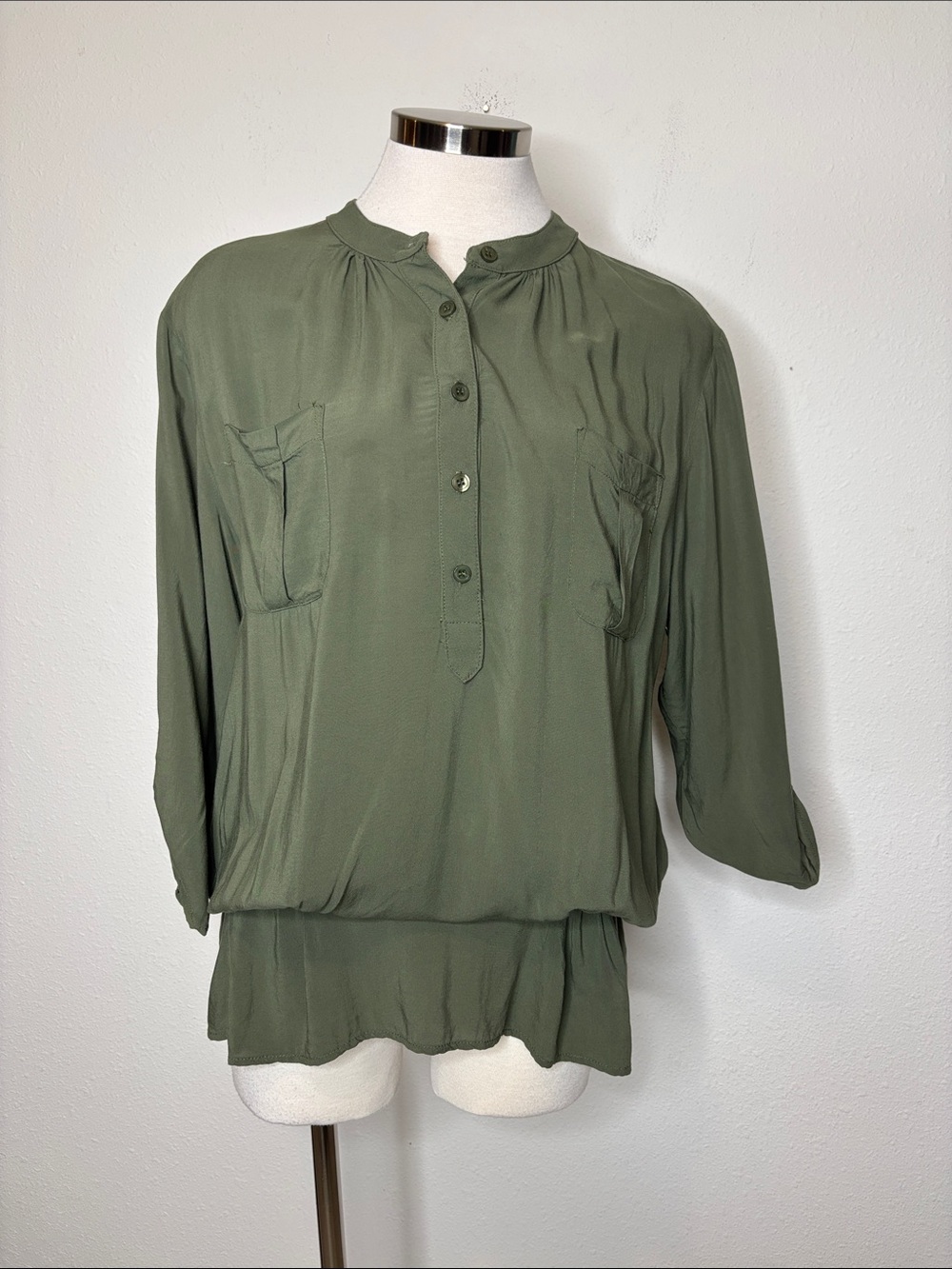 Ella Moss Olive Green Henley Blouse